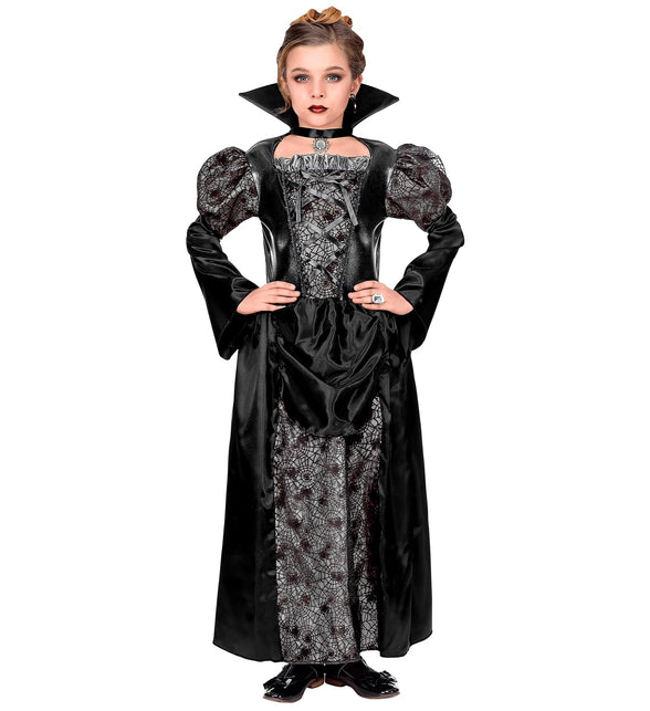 Vampier jurk Ella met pofmouwen, rijgveter op het lijfje en lange rok voor Halloween