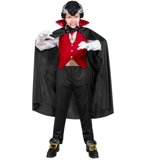 Vampier kostuum voor jongens en meisjes met rood vest, zwarte vlinderdas en ketting met medaillon voor Halloween
