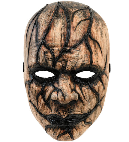 Venom masker heren, bruin hard gezichtsmasker met zwarte adervormige ranken en uitgesneden ogen