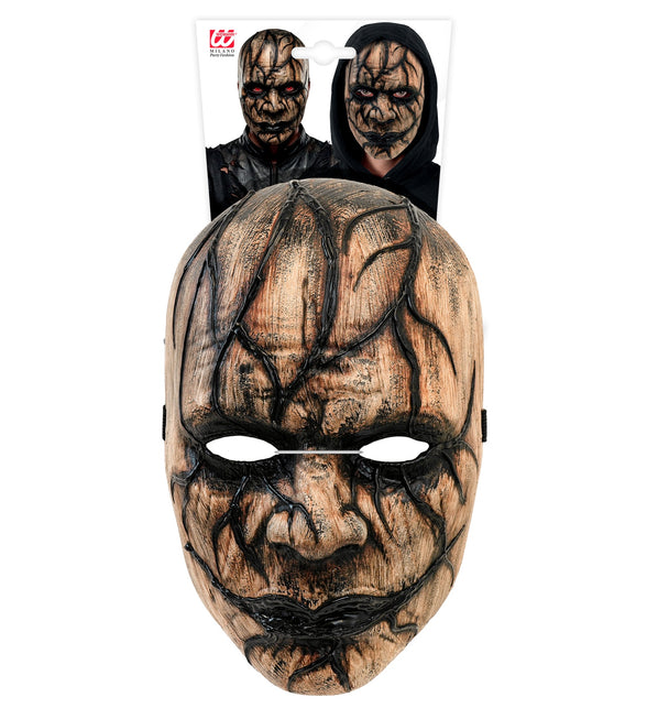 Venom masker heren op verkoopkaart met bruin monstergezicht en zwarte ranken in reliëf