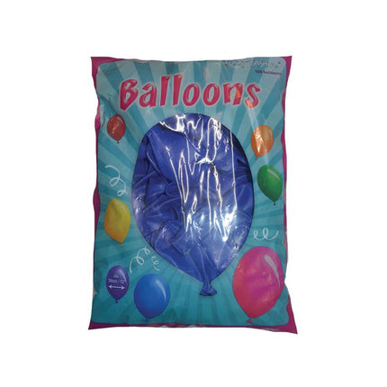 Verpakking van 100 navy blauwe latex ballonnen van Funny Fashion, zak met maataanduiding 30 cm