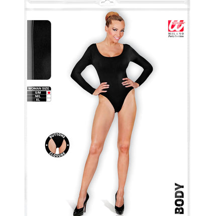 Verpakking van de body dames met lange mouwen met maattabel S/M, M/L, XL en knoopsluiting in het kruis