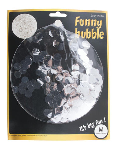 Verpakking bubbelballon Funny Fashion maat M, doorzichtige latexballon met zilveren folieconfetti