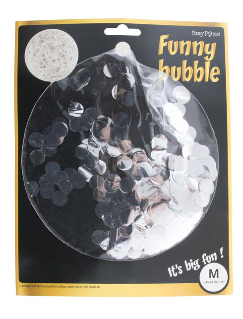 Verpakking bubbelballon Funny Fashion maat M, doorzichtige latexballon met zilveren folieconfetti