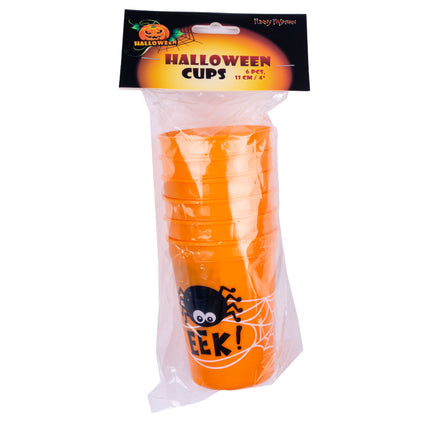 Verpakking drink bekers met spinnenweb print, set van 6 bekers van 11 cm