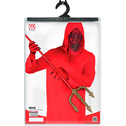 Verpakking van het duivel kostuum Ruby met gewaad, kap en masker in de maten S tot XL