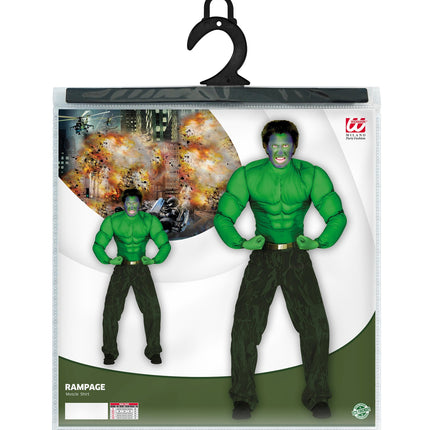 Verpakking van het gespierde groene spierenshirt met maattabel S tot XL