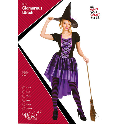 Verpakking glamoureuze heks van Wicked Costumes met jurk en hoed