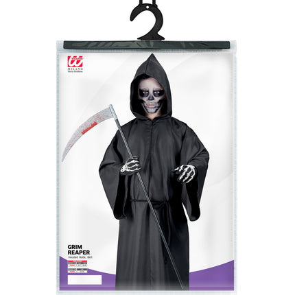 Verpakking grimreaper kostuum kinderen Donny met gewaad en riem, kindermaten 128 tot 158 cm