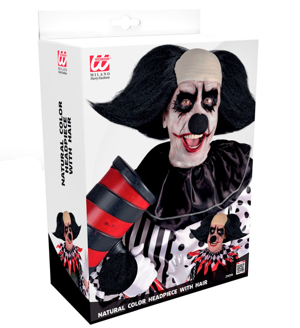 Verpakking van de hoofdbedekking sinister clown Lynn van Widmann met zwarte zijplukken