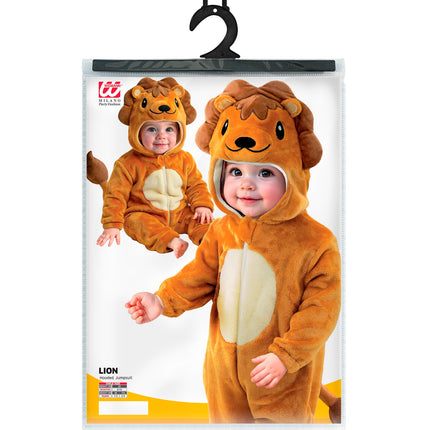 Verpakking van het leeuwenpak pluche fluweel Leo met jumpsuit met kap in kindermaten
