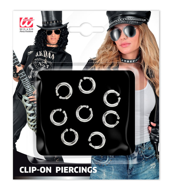 Verpakking van de nep piercing clip in zilver van Widmann met rockerlook op de kaart