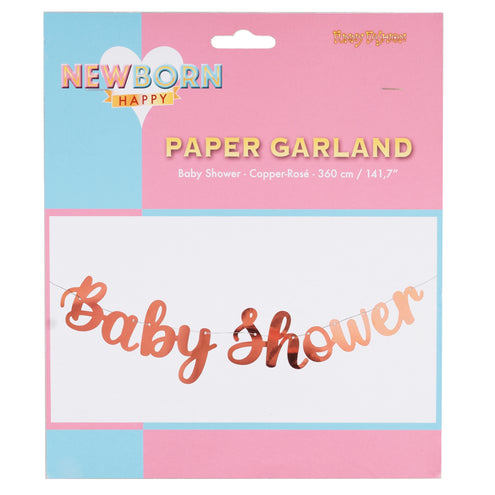 Verpakking van de papieren Baby Shower slinger van 360 cm in rosé goud voor een babyshower