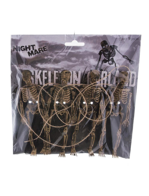 Verpakking van de slinger met skeletten van Funny Fashion met vier skeletjes en opgerold koord