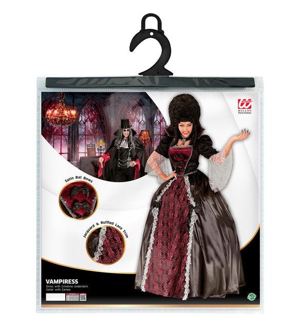 Verpakking vampier jurk dames Barones met jurk, petticoat en kraag met cameo steen