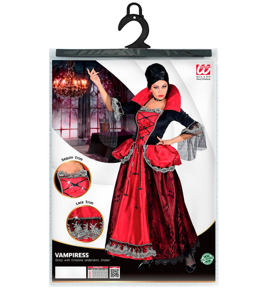 Verpakking vampieren jurk Valentina met jurk, onderrok en choker in maten S tot XL