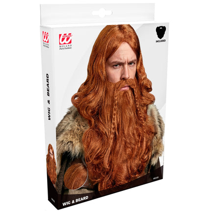 Verpakking van de Viking pruik met baard en snor, Widmann doos met pruik en baard