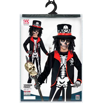 Verpakking Voodoo Priester kostuum met jasje, shirt, broek en hoed in kindermaten