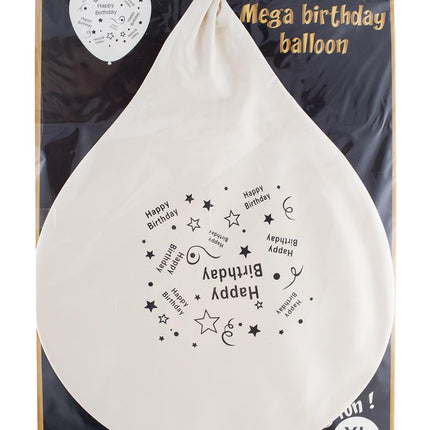 Verpakking van de XL happy birthday ballon van Funny Fashion met de ongevulde witte latexballon