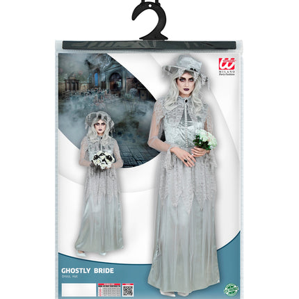 Verpakking zombie bruidsjurk dames met jurk en hoed in maat S tot XL