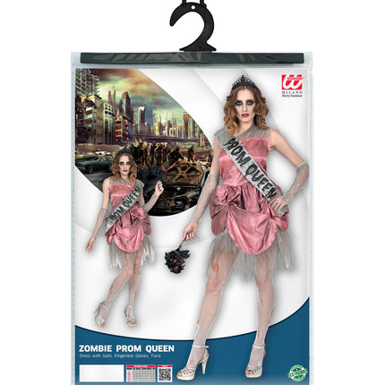 Verpakking van de zombie koninginnen jurk dames met jurk, sjerp, handschoenen en tiara