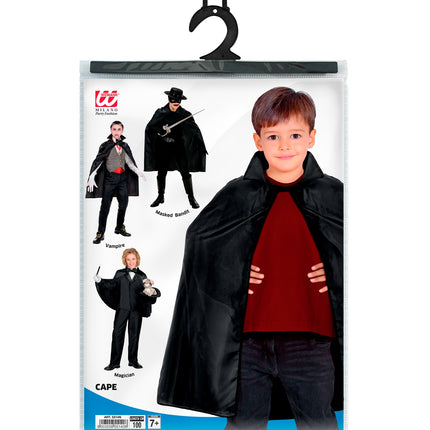 Verpakking Zorro cape kind met lengte 100 cm en looks als gemaskerde bandiet en vampier