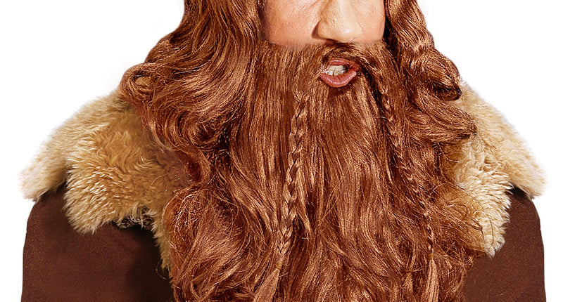 Viking pruik met baard en snor blond, langharig met gevlochten baard, voor een themafeest