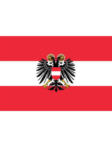 Vlag Oostenrijk met rood-witte banen en zwart-goud wapen met adelaar, 90 x 150 cm