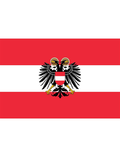 Vlag Oostenrijk met rood-witte banen en zwart-goud wapen met adelaar, 90 x 150 cm