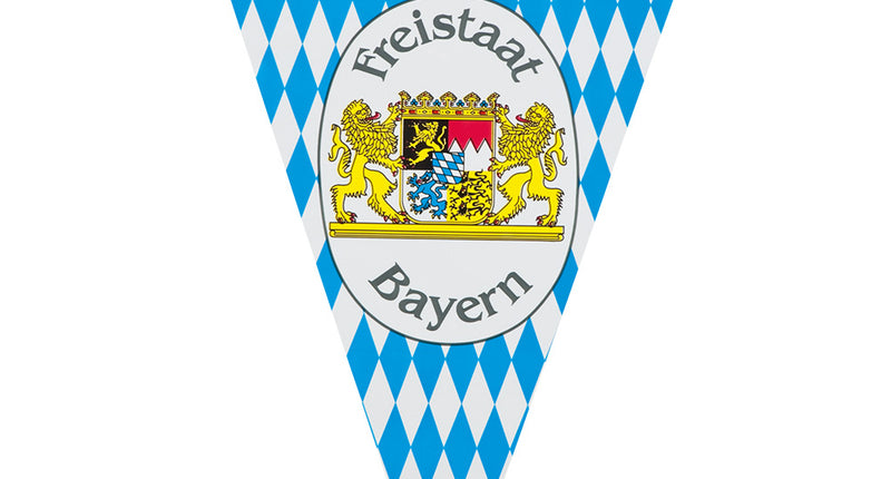 Vlaggenlijn Freistaat Bayern met blauw-wit geruite punt en Beiers wapen met gouden leeuwen