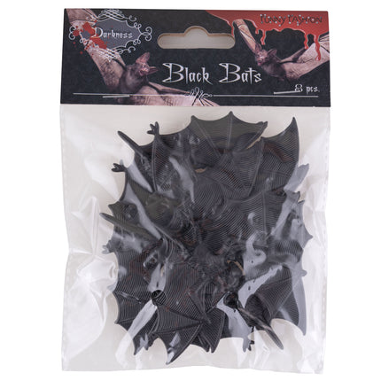 Vleermuizen set in verpakking van Funny Fashion met acht zwarte plastic vleermuizen voor halloweendecoratie