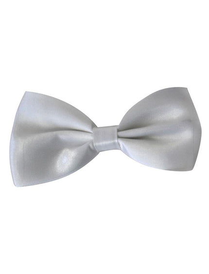 Vlinderdas wit voorgeknoopt van glanzend polyester met strak middenbandje, 12,5 cm breed