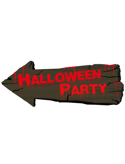 Wanddeco halloween party pijlbord van karton in bruin met rode bloedletters voor Halloween