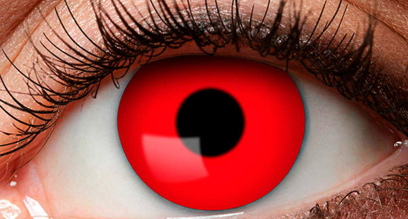 Weeklenzen Red Devil in het oog, egaal felrode iris met zwarte pupil voor een duivelslook op Halloween