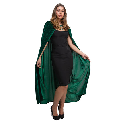 Wicked Costumes Mantel met Capuchon fluweel - Flessengroen 140cm