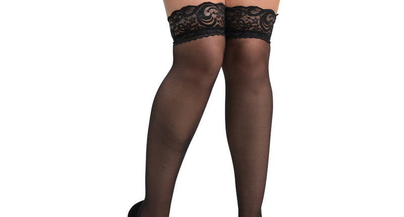 Wicked Costumes Overknie doorzichtige sok met kanten randje zwart