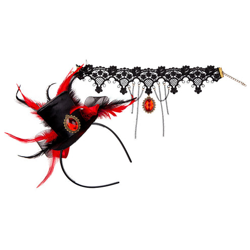 Wicked Costumes Vampier mini hoge hoed deluxe & ketting