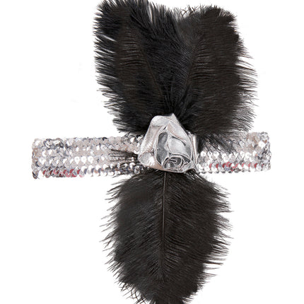 Widmann SRL 1920s pailleten hoofdband zilver met bloem en veren