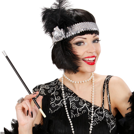 Widmann SRL 1920s pailleten hoofdband zilver met bloem en veren