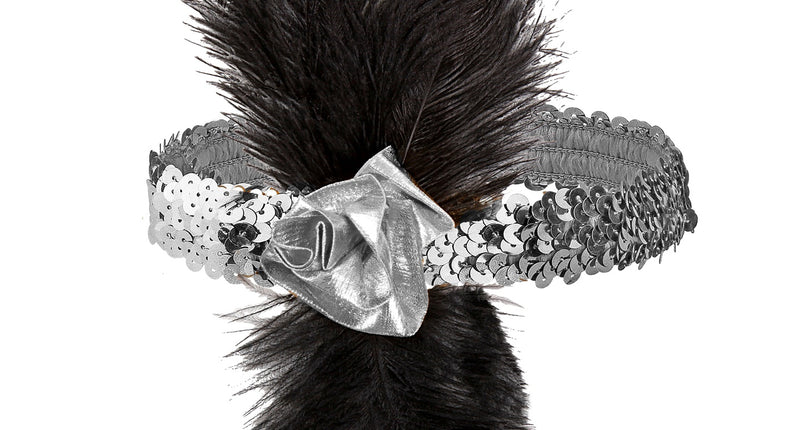 Widmann SRL 1920s pailleten hoofdband zilver met bloem en veren