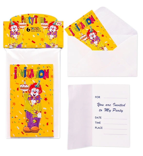 Widmann SRL 6 Uitnodigingen Clown Met Enveloppe