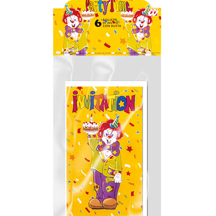 Widmann SRL 6 Uitnodigingen Clown Met Enveloppe