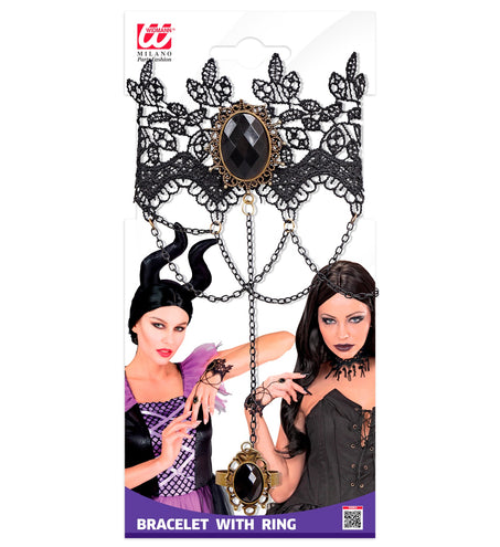 Widmann SRL Armband van kant met zwarte ring