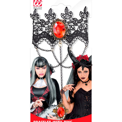 Widmann SRL Armband van kant met zwarte ring