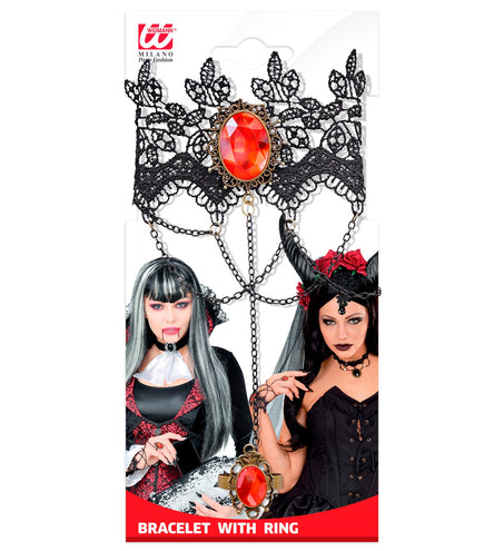 Widmann SRL Armband van kant met zwarte ring