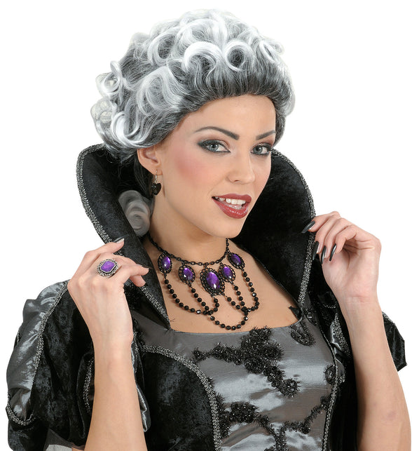 Widmann SRL Barok pruik met krul wit grijs