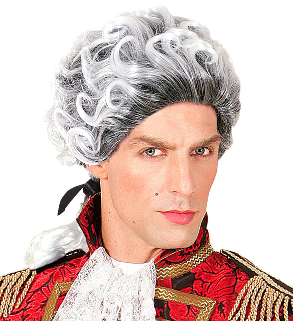 Widmann SRL Barok pruik met krul wit grijs