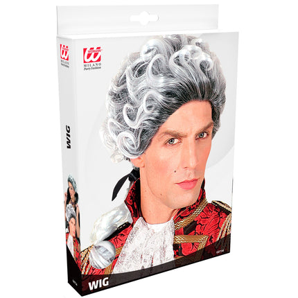 Widmann SRL Barok pruik met krul wit grijs