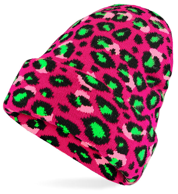 Widmann SRL Beanie luipaard neon roze
