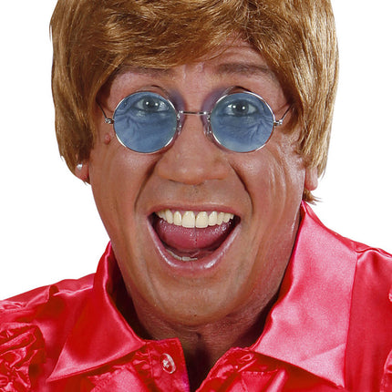 Widmann SRL Blauwe bril 70-er jaren Flower Power